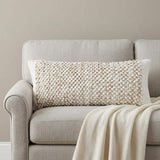 14" X 36" White And Beige Lumbar Geometric Cotton Blend Throw Pillow Cover with Texture - HomeRoots - Flyclothing LLC