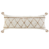 14" X 36" Beige And Ivory Lumbar Geometric Jute And Shag Throw Pillow Cover with Tassels - HomeRoots - Flyclothing LLC