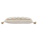 14" X 36" Beige And Ivory Lumbar Geometric Jute And Shag Throw Pillow Cover with Tassels - HomeRoots - Flyclothing LLC