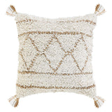 20" Ivory And Beige Geometric Cotton Blend Throw Pillow Cover with Tassels - HomeRoots - Flyclothing LLC