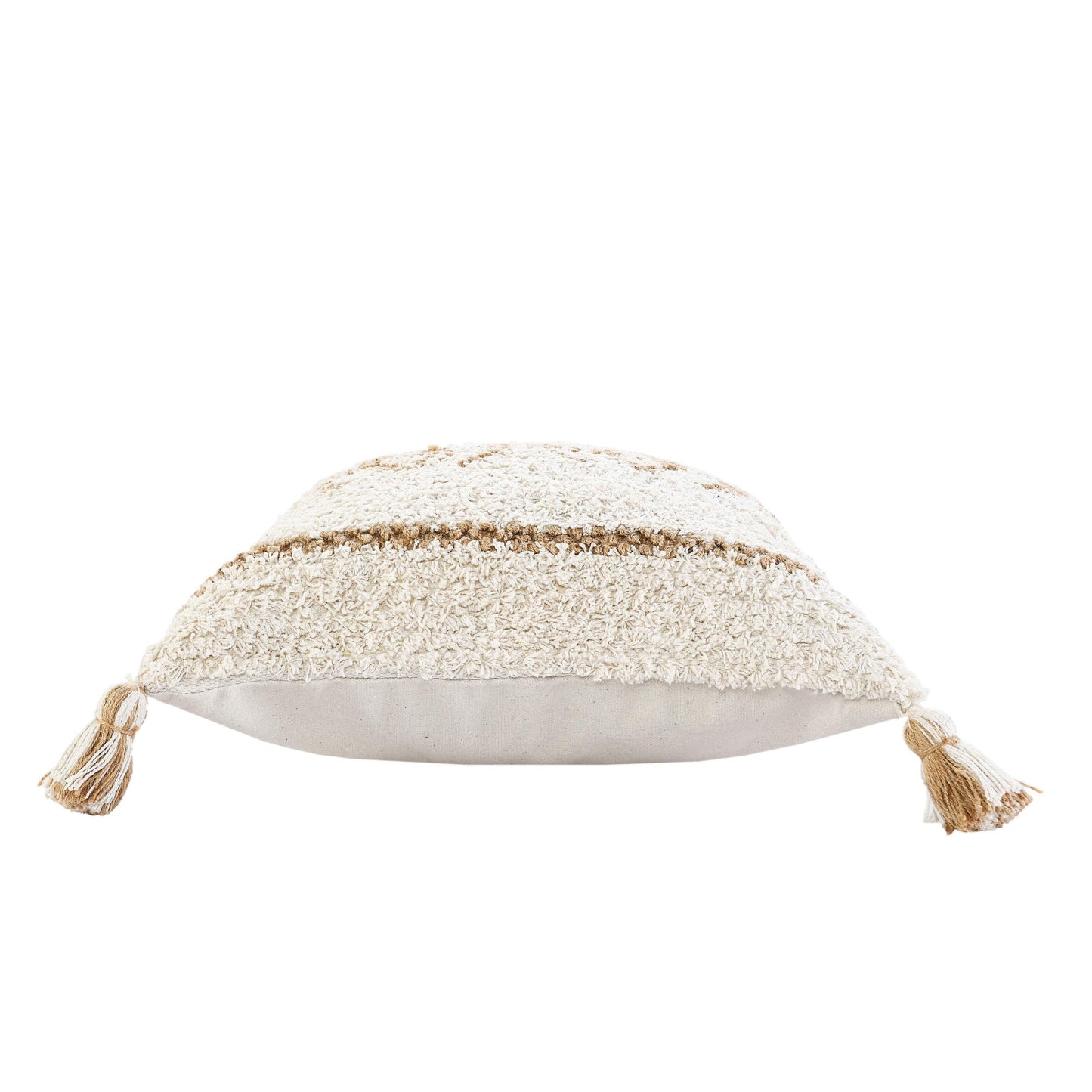 20" Ivory And Beige Geometric Cotton Blend Throw Pillow Cover with Tassels - HomeRoots - Flyclothing LLC