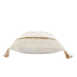 20" Ivory And Beige Geometric Cotton Blend Throw Pillow Cover with Tassels - HomeRoots - Flyclothing LLC