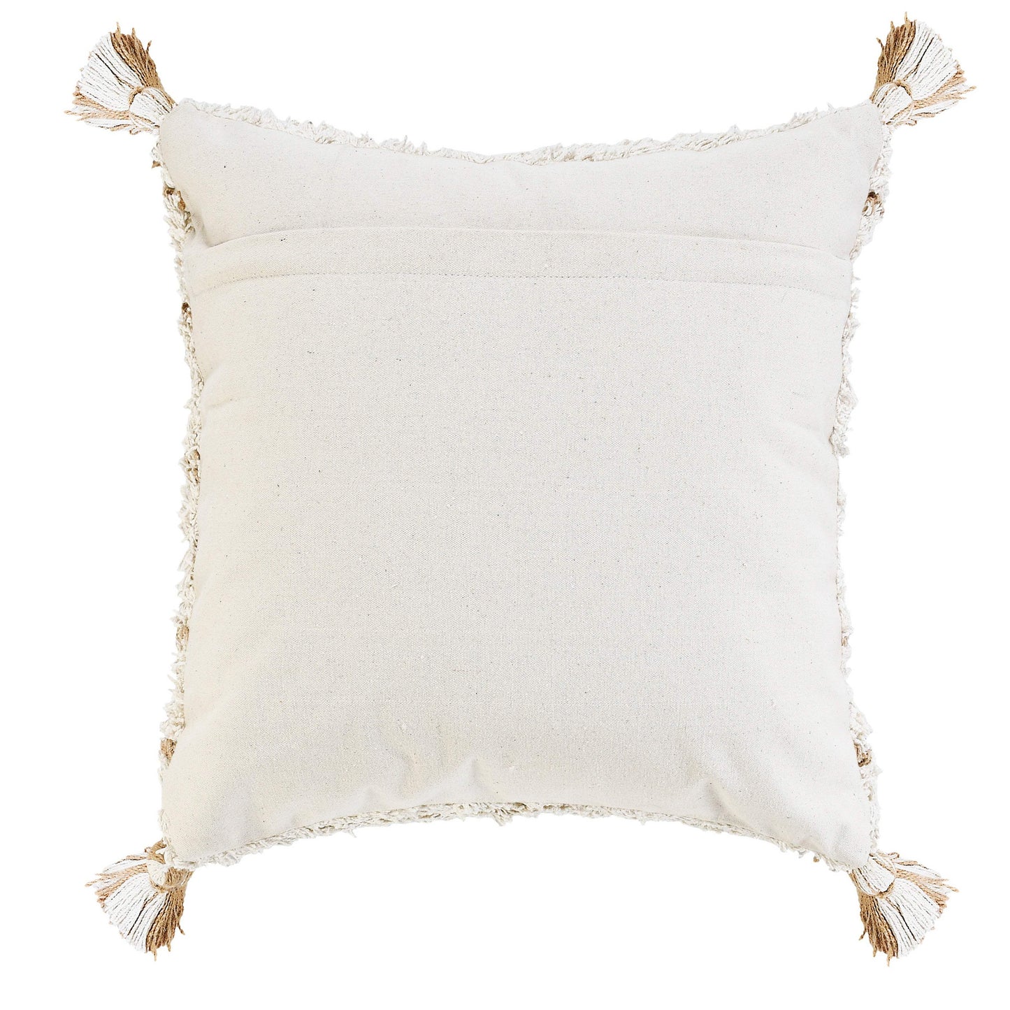 20" Ivory And Beige Geometric Cotton Blend Throw Pillow Cover with Tassels - HomeRoots - Flyclothing LLC