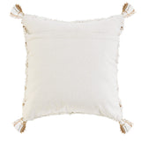 20" Ivory And Beige Geometric Cotton Blend Throw Pillow Cover with Tassels - HomeRoots - Flyclothing LLC