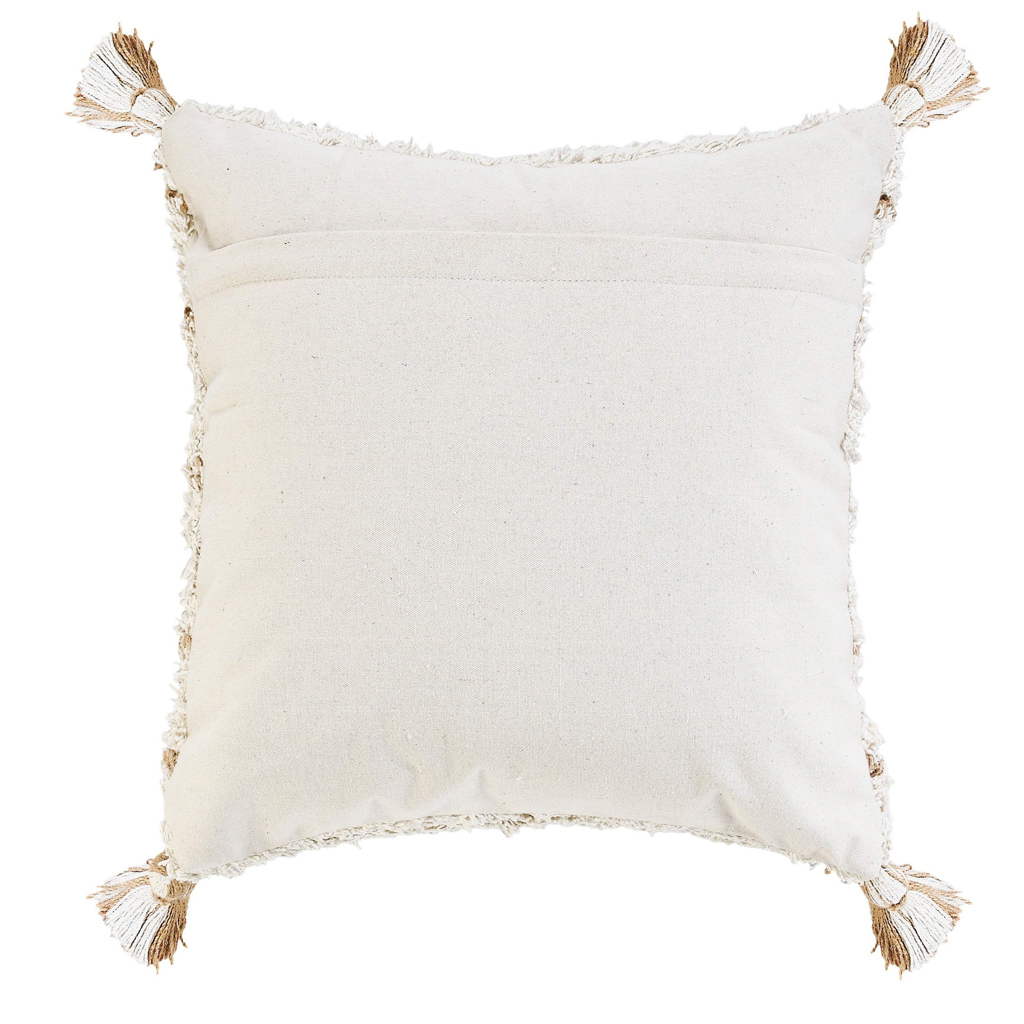 20" Ivory And Beige Geometric Cotton Blend Throw Pillow Cover with Tassels - HomeRoots - Flyclothing LLC