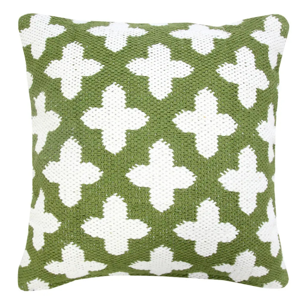 20" Green And White Geometric Cotton Blend Throw Pillow Cover - Homeroots - Flyclothing LLC