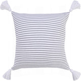 20" Gray And White Striped Cotton Throw Pillow Cover with Tassels - HomeRoots - Flyclothing LLC