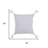 20" Gray And White Striped Cotton Throw Pillow Cover with Tassels - HomeRoots - Flyclothing LLC