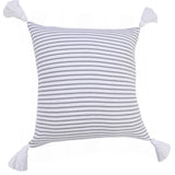20" Gray And White Striped Cotton Throw Pillow Cover with Tassels - HomeRoots - Flyclothing LLC