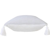20" Gray And White Striped Cotton Throw Pillow Cover with Tassels - HomeRoots - Flyclothing LLC