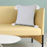 20" Gray And White Striped Cotton Throw Pillow Cover with Tassels - HomeRoots - Flyclothing LLC