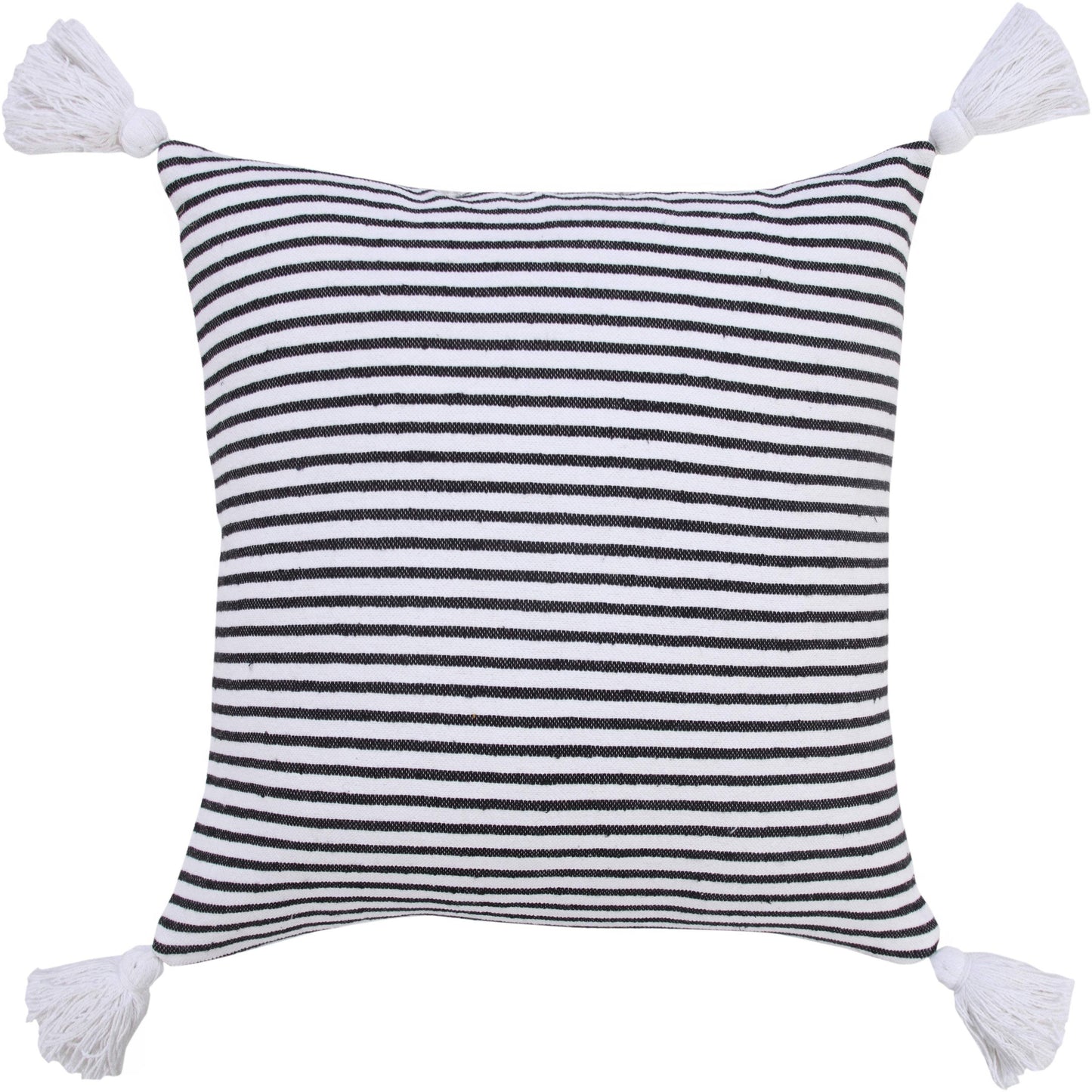 20" Black And White Striped Cotton Throw Pillow Cover with Tassels - HomeRoots - Flyclothing LLC
