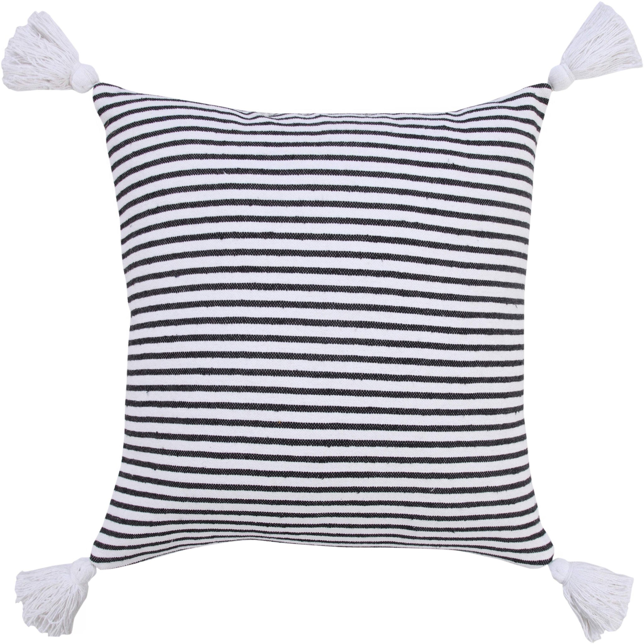 20" Black And White Striped Cotton Throw Pillow Cover with Tassels - HomeRoots - Flyclothing LLC