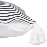 20" Black And White Striped Cotton Throw Pillow Cover with Tassels - HomeRoots - Flyclothing LLC