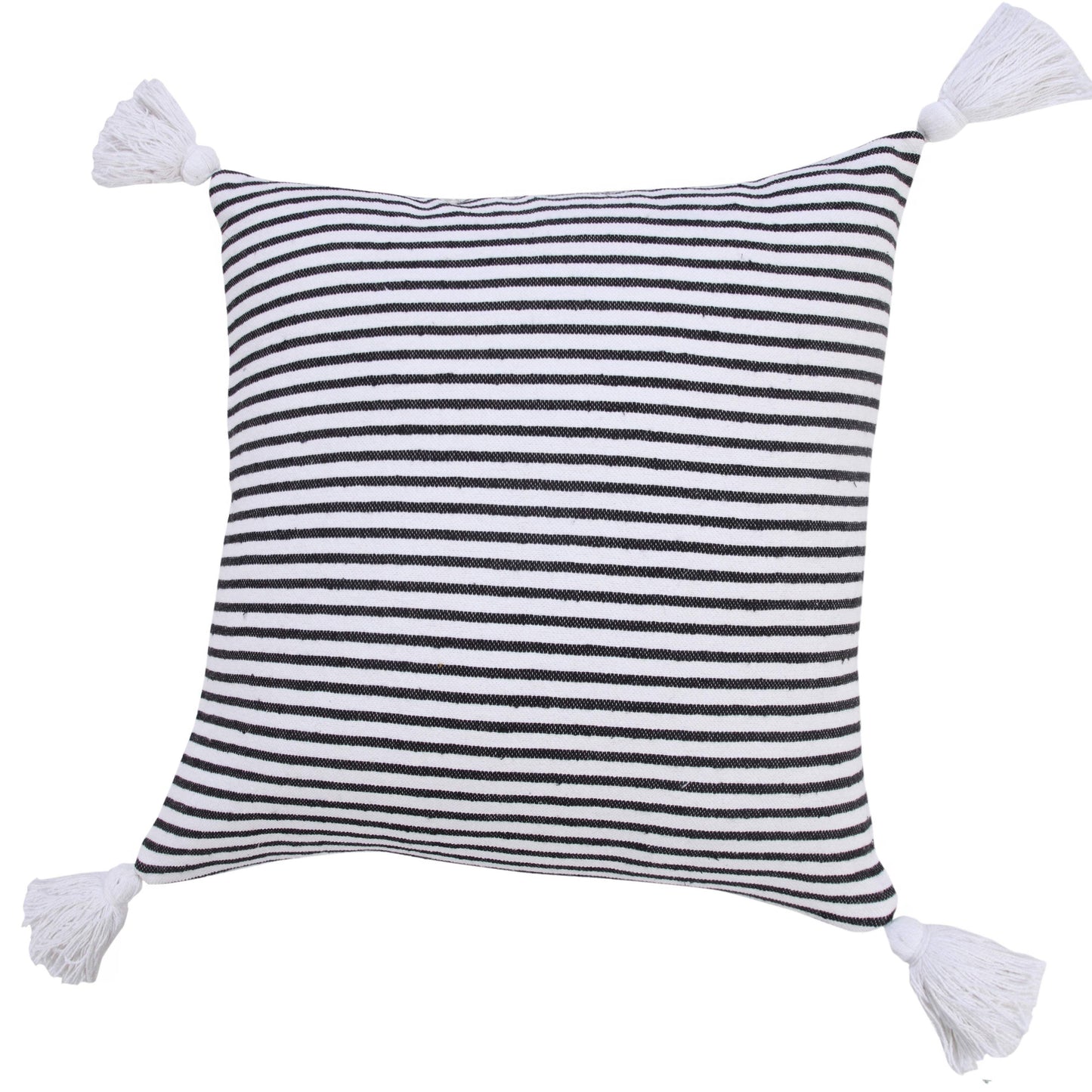 20" Black And White Striped Cotton Throw Pillow Cover with Tassels - HomeRoots - Flyclothing LLC