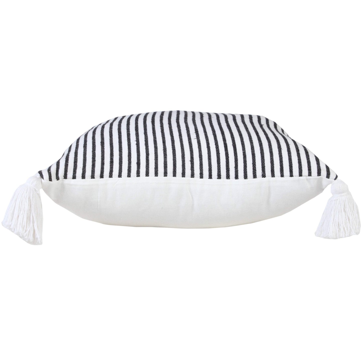 20" Black And White Striped Cotton Throw Pillow Cover with Tassels - HomeRoots - Flyclothing LLC