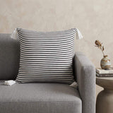 20" Black And White Striped Cotton Throw Pillow Cover with Tassels - HomeRoots - Flyclothing LLC