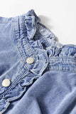 Frill Button Up Long Sleeve Denim Top - Trendsi - Flyclothing LLC