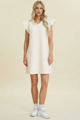 Double Take Full Size Ruffled V-Neck Cap Sleeve Dress - Trendsi - Flyclothing LLC