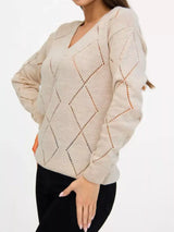 Openwork V-Neck Sweater - Trendsi - Flyclothing LLC