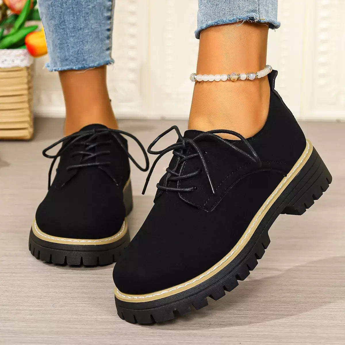Round Toe Lace-Up Loafers - Trendsi - Flyclothing LLC