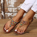 PU Leather Beaded Flat Sandals - Trendsi - Flyclothing LLC