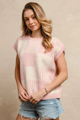 BiBi Checker With Stripes Pattern Sleeveless Sweater - Trendsi - Flyclothing LLC
