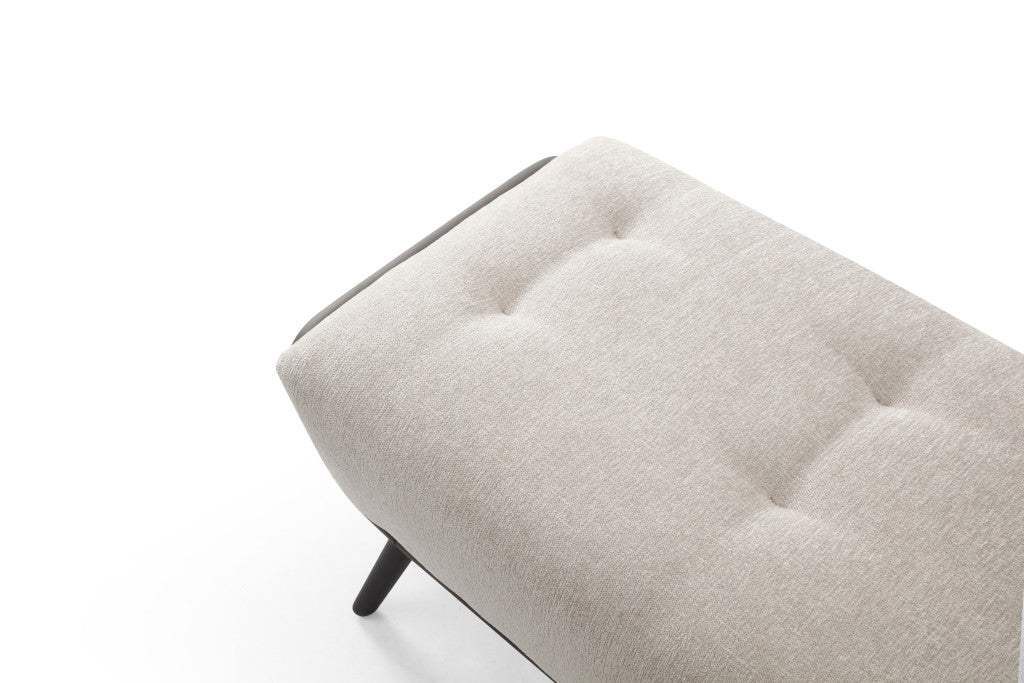 58" Beige Dark Gray and Black Tufted Faux Leather Fabric and Steel Upholstered Bench - HomeRoots - Flyclothing LLC