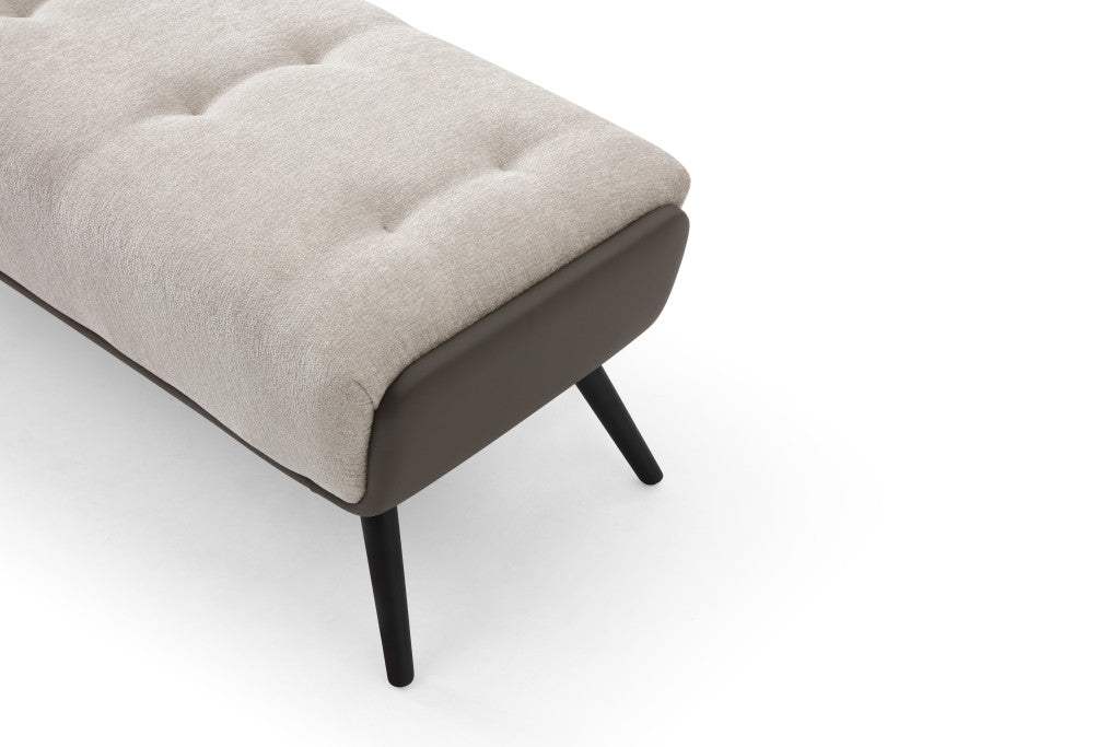 58" Beige Dark Gray and Black Tufted Faux Leather Fabric and Steel Upholstered Bench - HomeRoots - Flyclothing LLC
