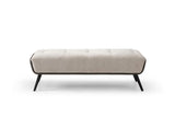 58" Beige Dark Gray and Black Tufted Faux Leather Fabric and Steel Upholstered Bench - HomeRoots - Flyclothing LLC