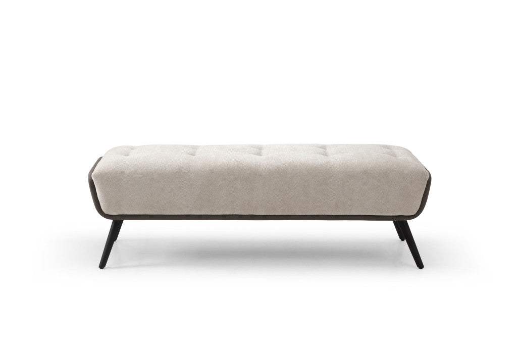 58" Beige Dark Gray and Black Tufted Faux Leather Fabric and Steel Upholstered Bench - HomeRoots - Flyclothing LLC