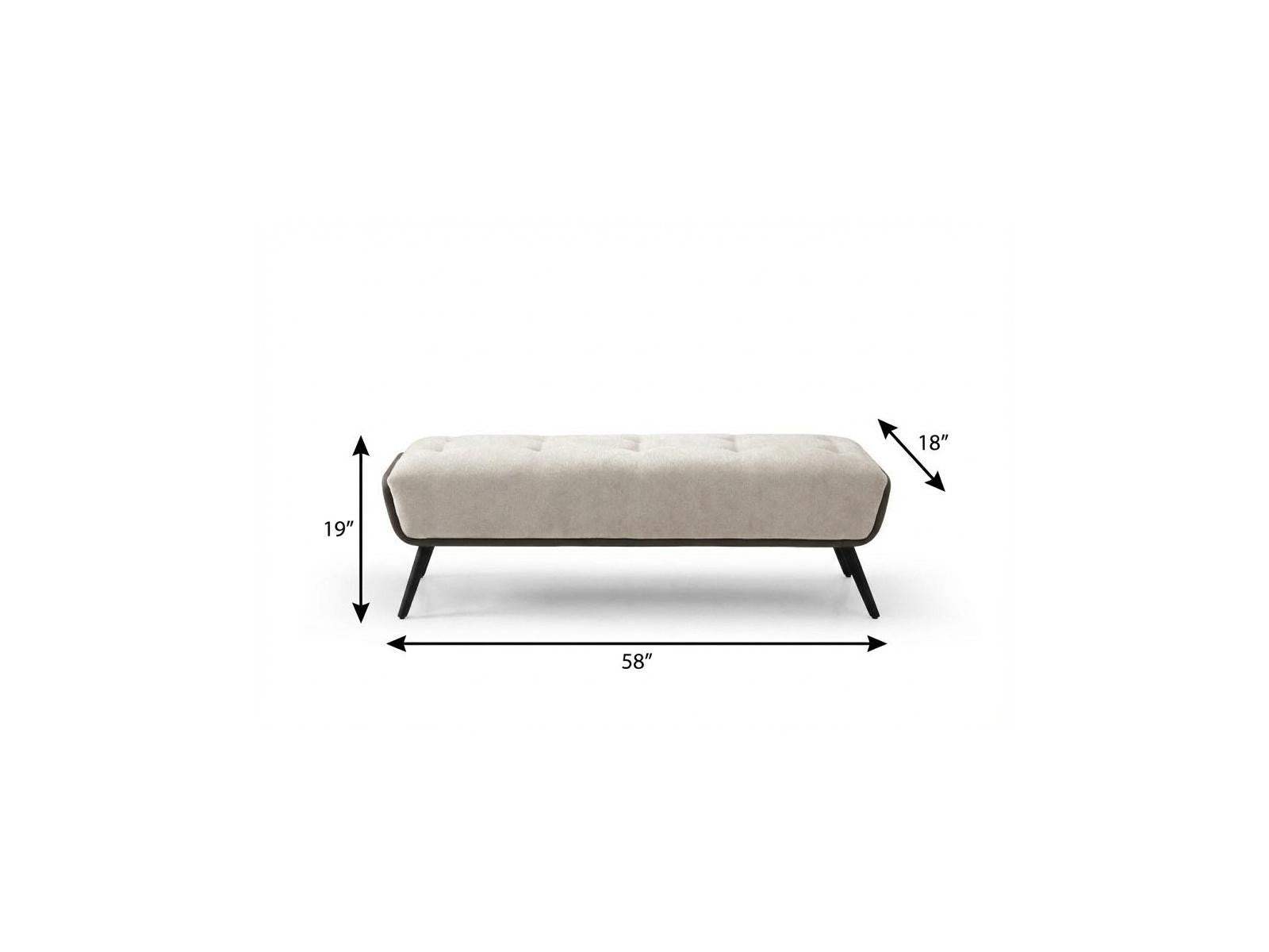58" Beige Dark Gray and Black Tufted Faux Leather Fabric and Steel Upholstered Bench - HomeRoots - Flyclothing LLC