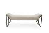 63" Cream and Gray Quilted Faux Leather and Steel Upholstered Bench - Homeroots - Flyclothing LLC