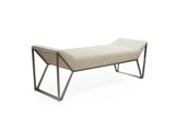 63" Cream and Gray Quilted Faux Leather and Steel Upholstered Bench - Homeroots - Flyclothing LLC
