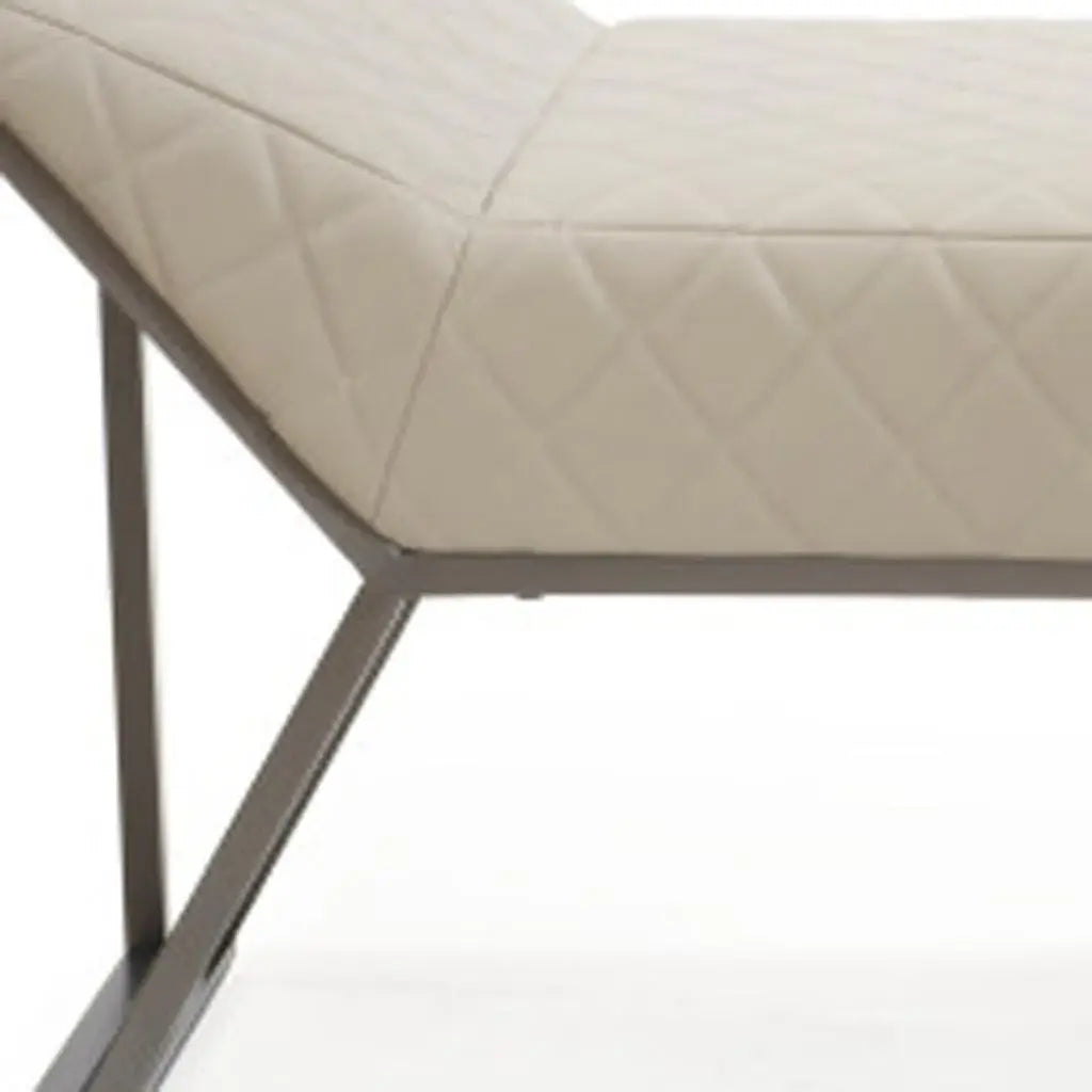 63" Cream and Gray Quilted Faux Leather and Steel Upholstered Bench - Homeroots - Flyclothing LLC
