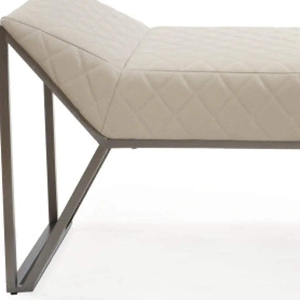 63" Cream and Gray Quilted Faux Leather and Steel Upholstered Bench - Homeroots - Flyclothing LLC