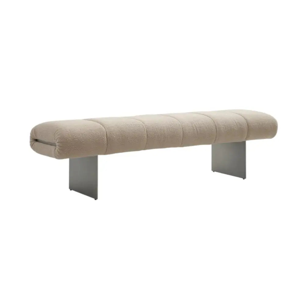 63" Beige and Nickel Boucle and Steel Upholstered Bench - Homeroots - Flyclothing LLC