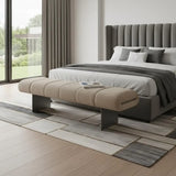 63" Beige and Nickel Boucle and Steel Upholstered Bench - Homeroots - Flyclothing LLC