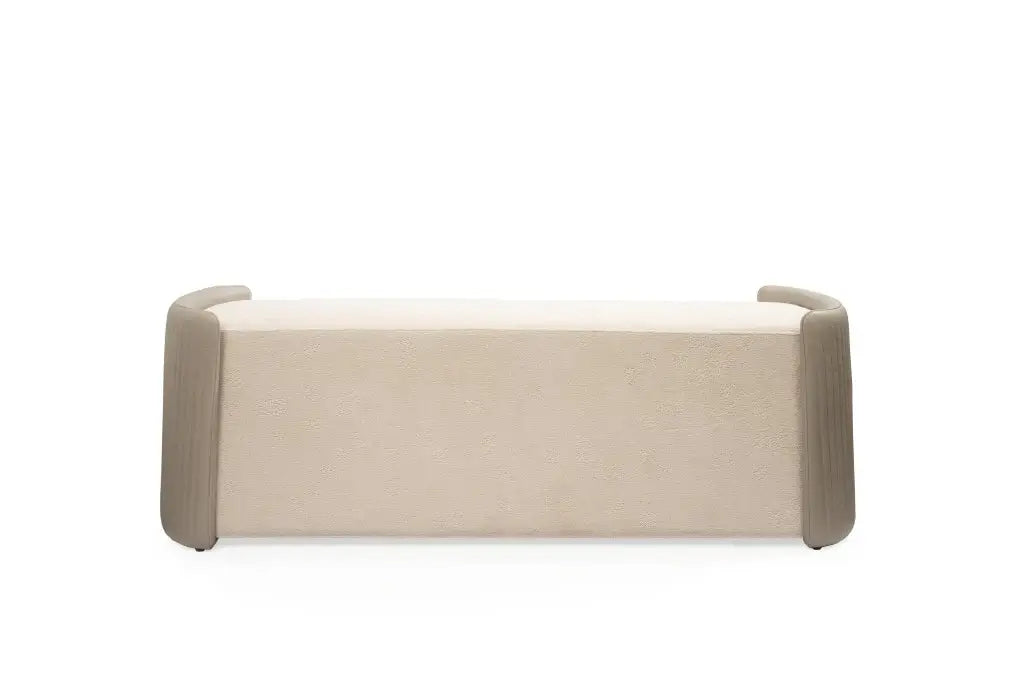 58" Taupe and Light Gray Boucle And Faux Leather Upholstered Bench - Homeroots - Flyclothing LLC