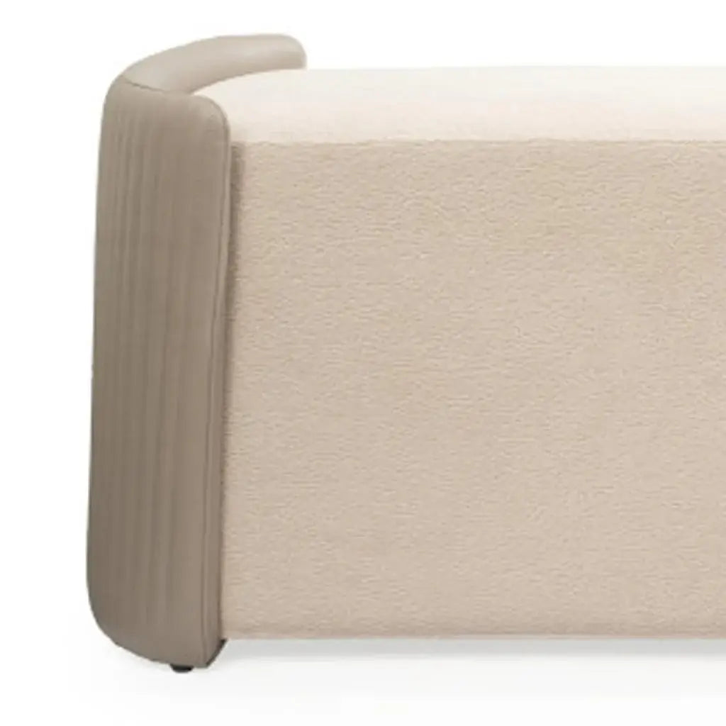 58" Taupe and Light Gray Boucle And Faux Leather Upholstered Bench - Homeroots - Flyclothing LLC