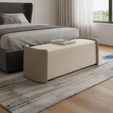 58" Taupe and Light Gray Boucle And Faux Leather Upholstered Bench - Homeroots - Flyclothing LLC