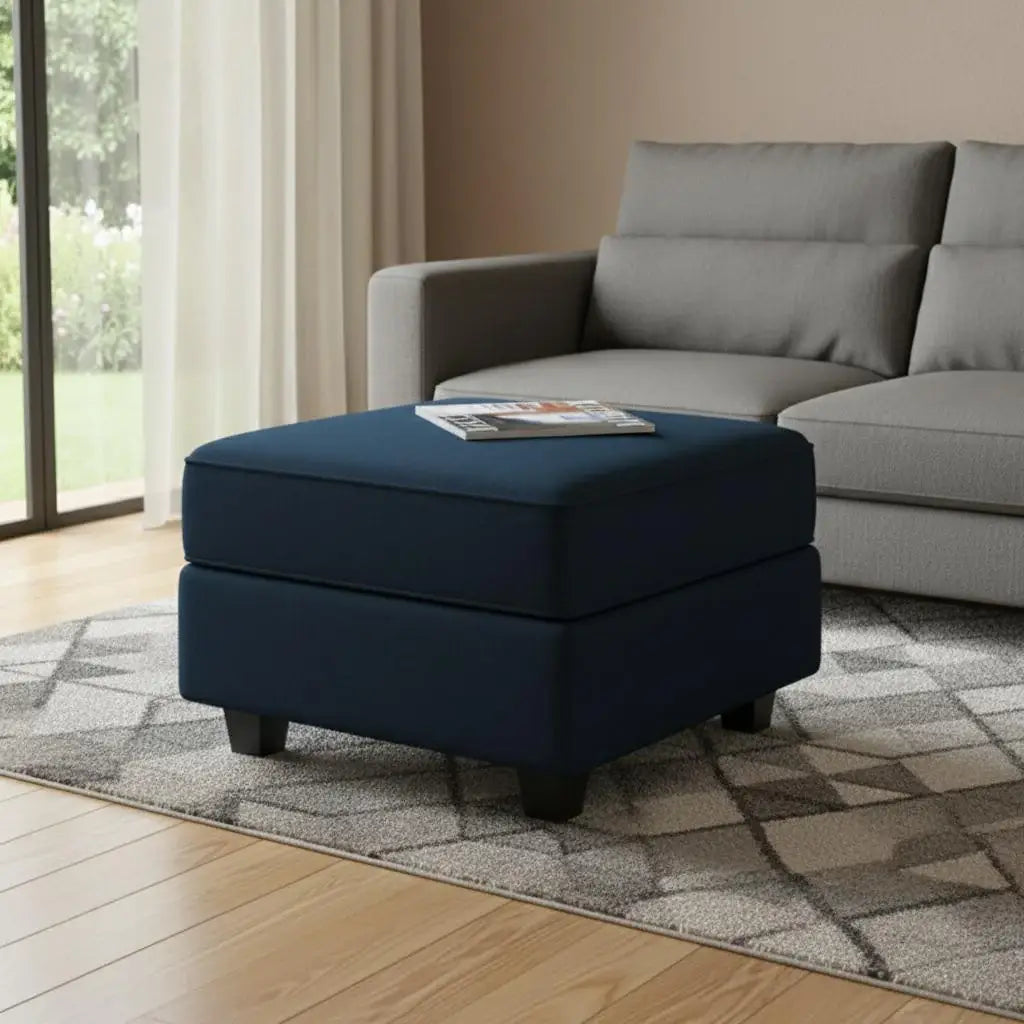 26" Blue and Black Velvet Storage Ottoman - Homeroots - Flyclothing LLC