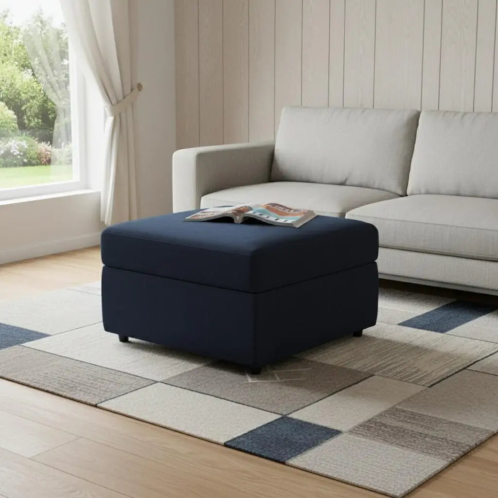30" Blue and Black Velvet Storage Ottoman - Homeroots - Flyclothing LLC