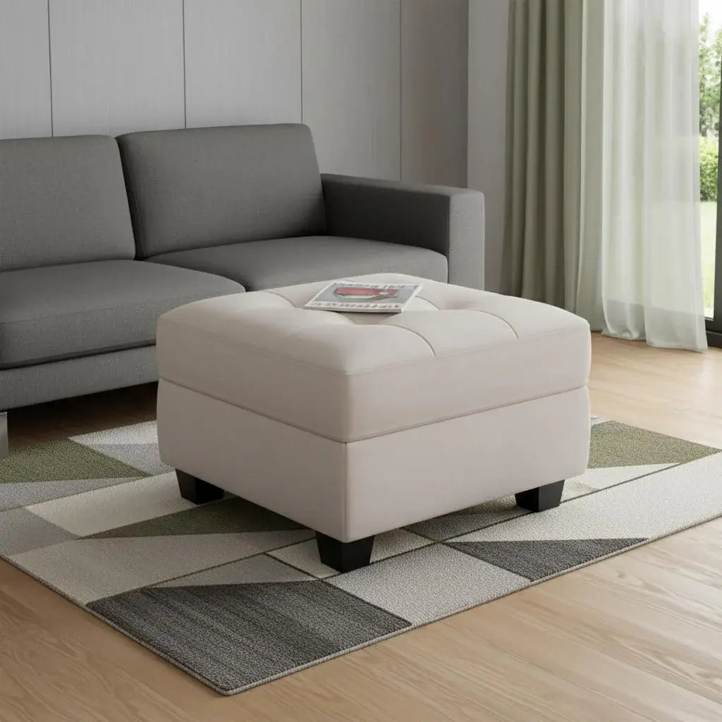 26" Beige and Black Velvet Tufted Storage Ottoman - Homeroots - Flyclothing LLC