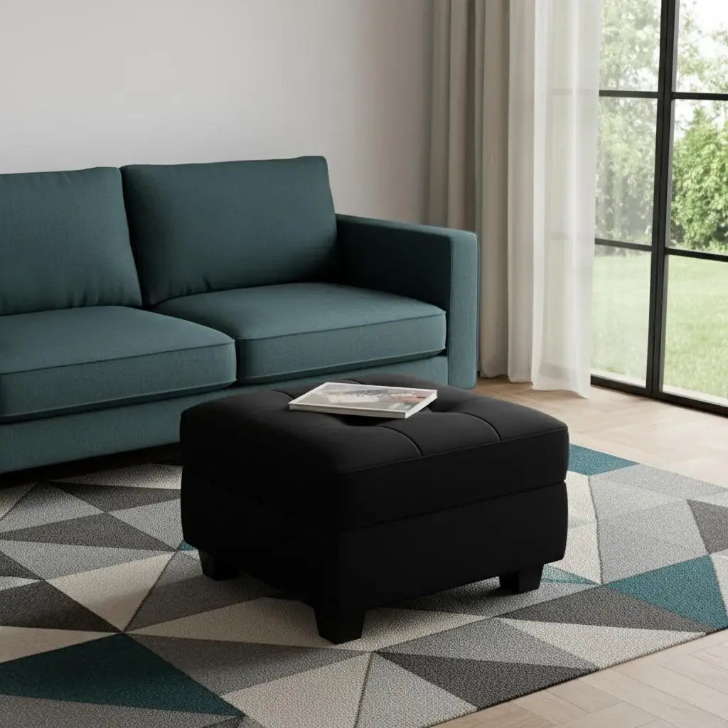 26" Black Velvet Tufted Storage Ottoman - Homeroots - Flyclothing LLC