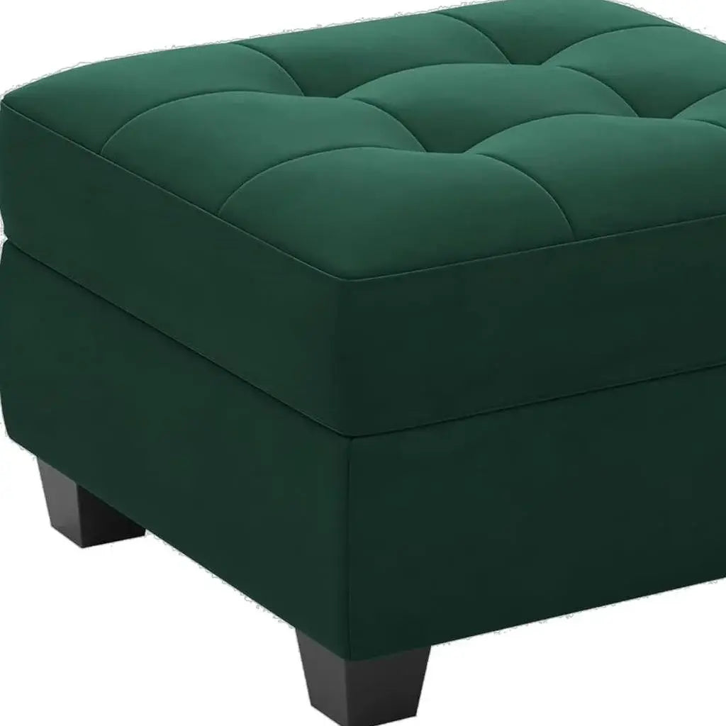 26" Green and Black Velvet Tufted Storage Ottoman - Homeroots - Flyclothing LLC