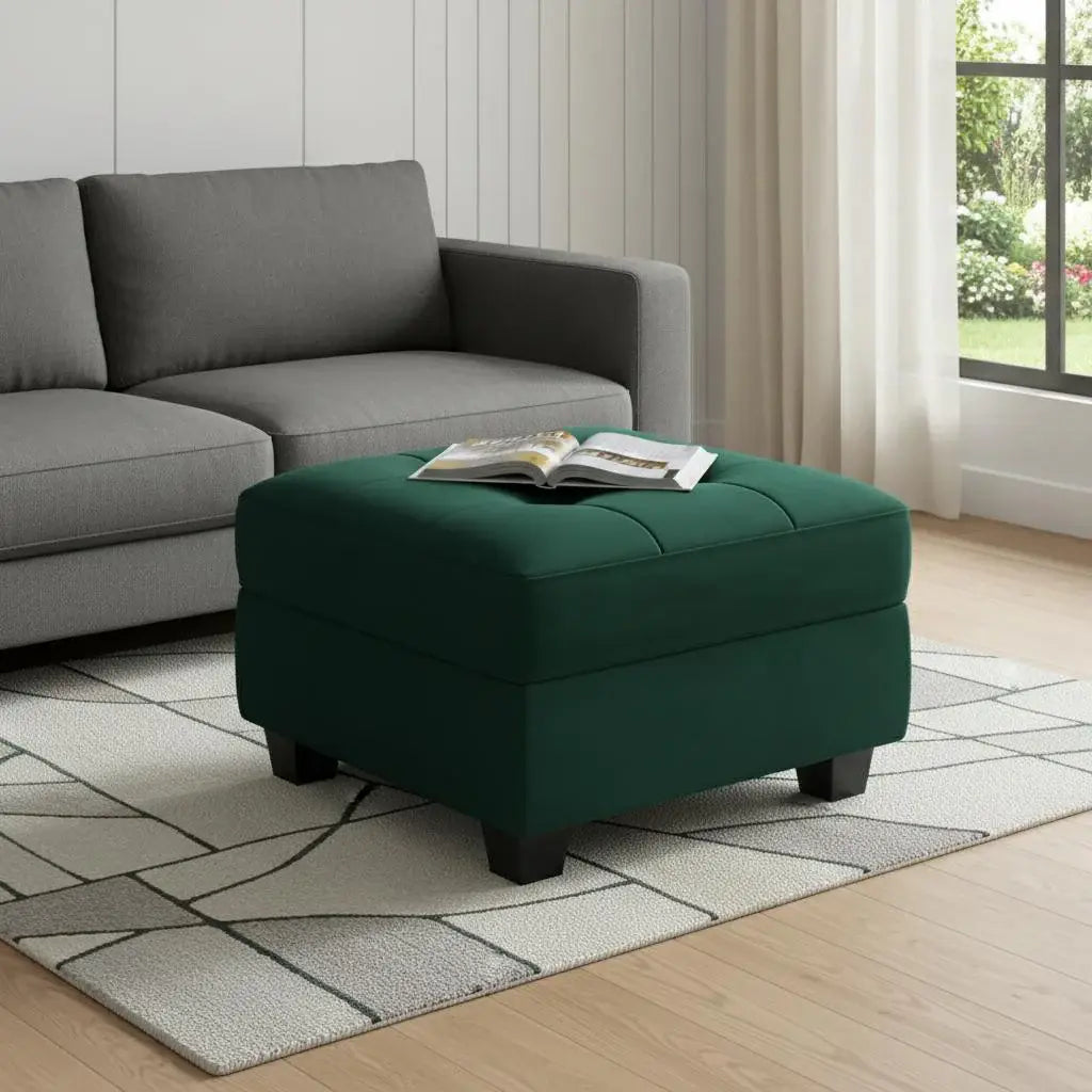 26" Green and Black Velvet Tufted Storage Ottoman - Homeroots - Flyclothing LLC