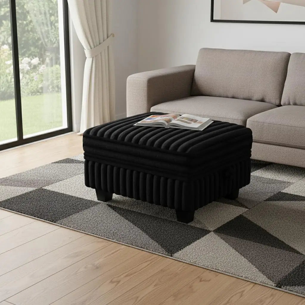 30" Black Faux Fur Storage Ottoman - Homeroots - Flyclothing LLC