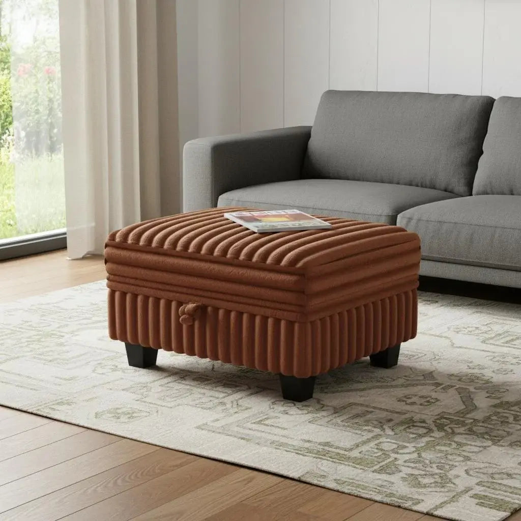 30" Brown and Black Faux Fur Storage Ottoman - Homeroots - Flyclothing LLC