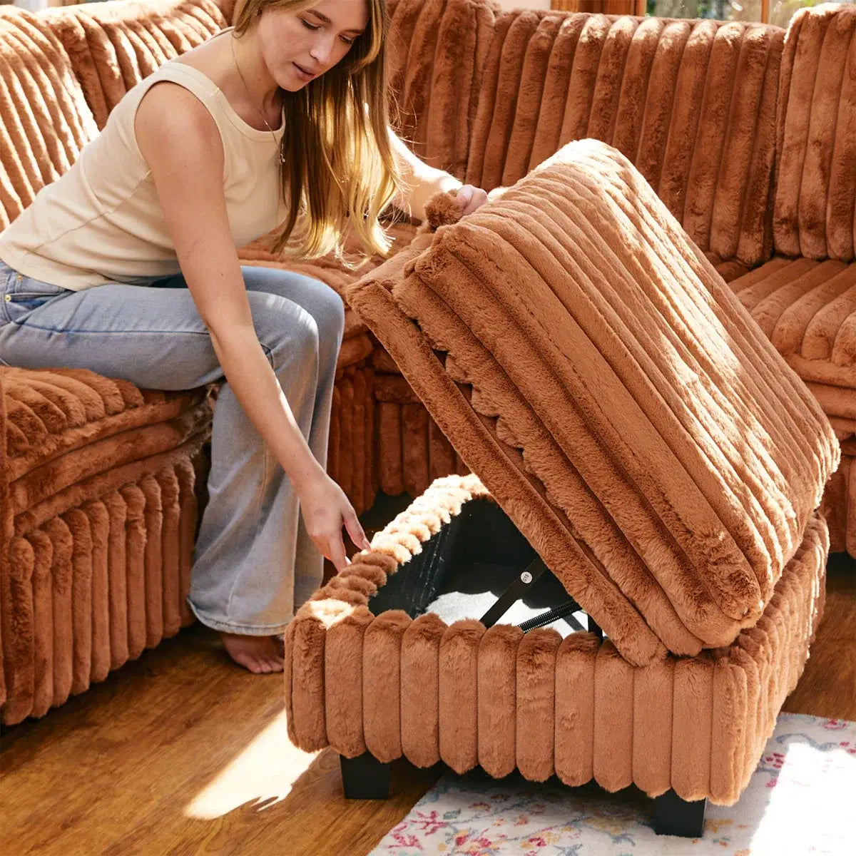 30" Brown and Black Faux Fur Storage Ottoman - Homeroots - Flyclothing LLC